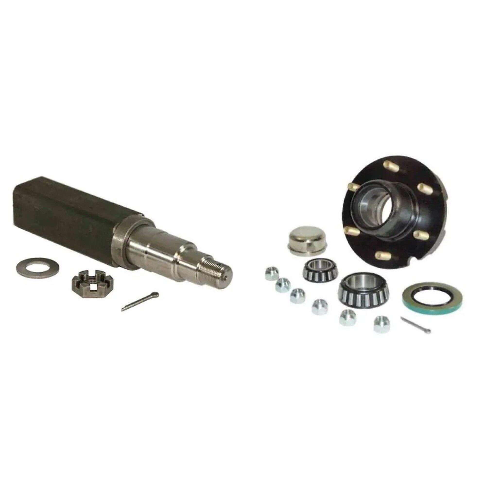 Rigid Hitch, 6-Lug Hub/Square Spindle End Unit, 6-Bolt on 5 inch Circle, 1-3/4 Inch to 1-1/4 Inch Tapered Spindles, 3000lb Capacity Per Hub, Model# SQ-6000625